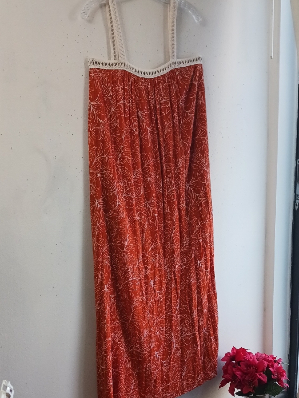Forever 21 Orange Printed Maxi Skirt with Crochet-trimmed Straps and The Collar.